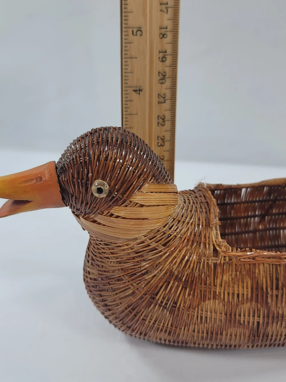 Vintage Wicker Duck Basket Carved Bill